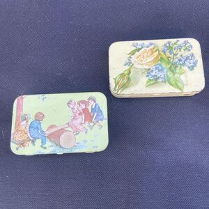 Vintage Small Tin Boxes Lot – Floral & Children’s Illustration Hinged Tins